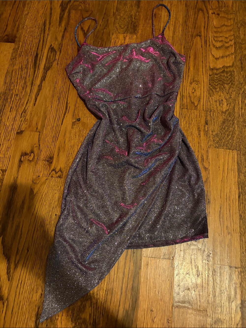 Windsor Iridescent Charcoal Slip Dress with Pink and Blue Sparkle
